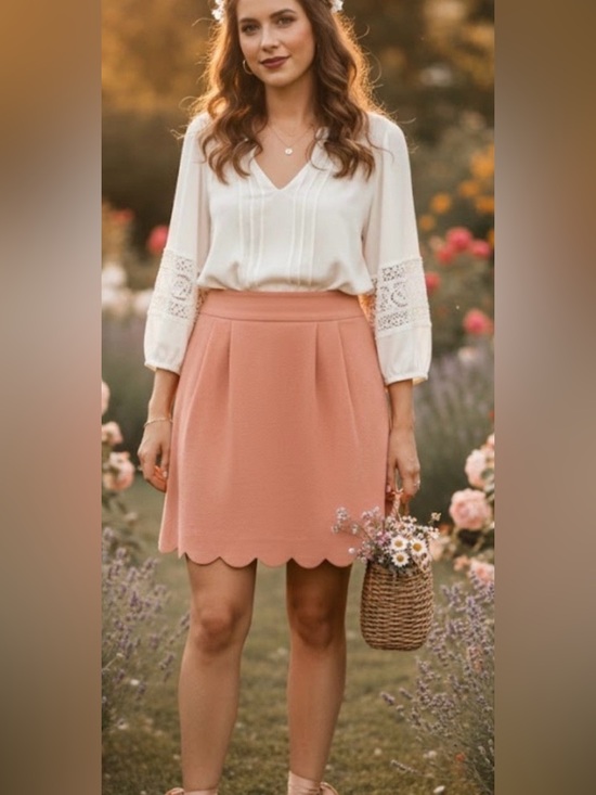 LOFT Dresses & Skirts - LOFT Scalloped Hem Mini Skirt Peach Coral Size 8